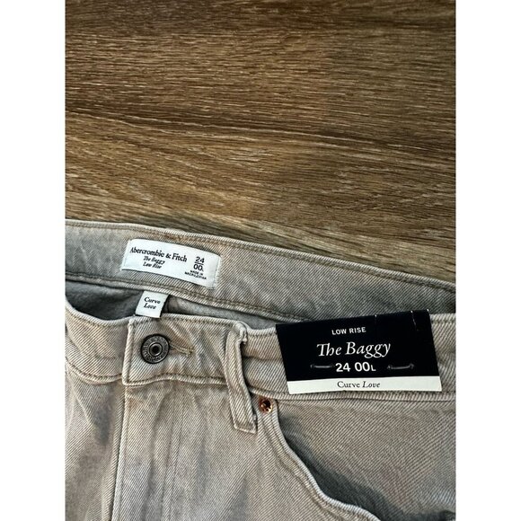 Abercrombie NWT The Baggy Low Rise Curve Love in Chai Gray Tan Size 00 LONG - Picture 4 of 9